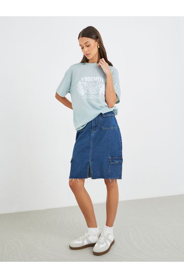 Women Green Yosemite Graphic Oversized T-Shirt