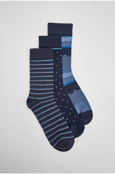 Navy 3 Pack Mixed Patterned Socks