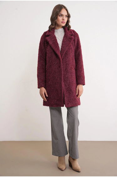 Mixray Textured Long Coat with Jacket Collar