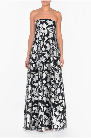 Floral Strapless A-Line Maxi Skater Dress
