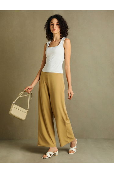 Mid Rise Wide Leg Relaxed Fit Trousers