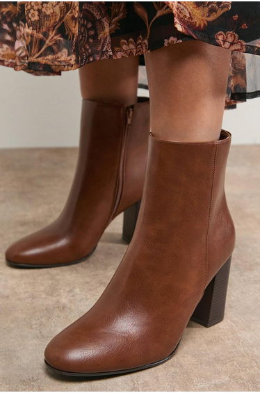 Louisa Faux Leather Round Toe Stacked High Heel Ankle Boots