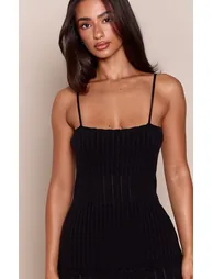 Petite Black Scalloped Edging Knitted Maxi Dress - 3