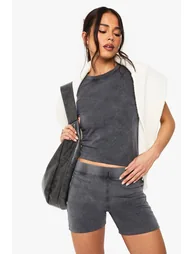 ACID WASH SHORT SLEEVE TOP - charcoal - 1