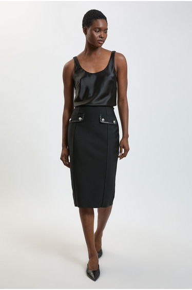 Pu Tipped Military Bandage Midi Skirt