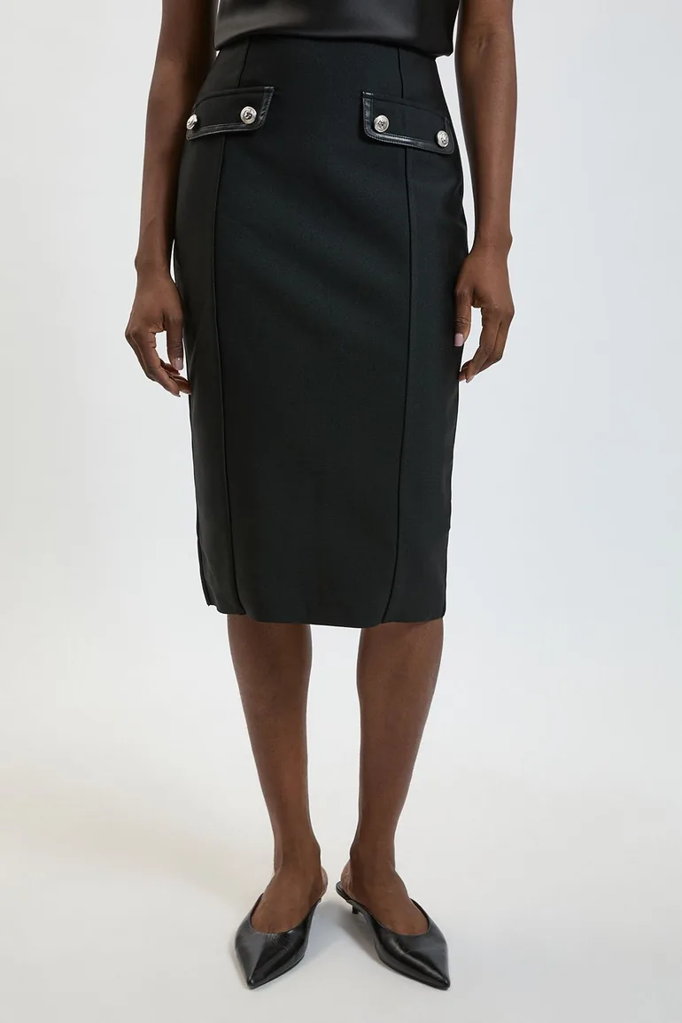 Pu Tipped Military Bandage Midi Skirt - 1
