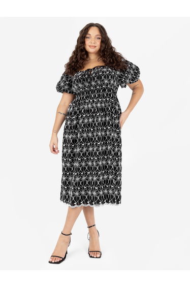 Lovedrobe Black Broderie Square Neck Midi Dress