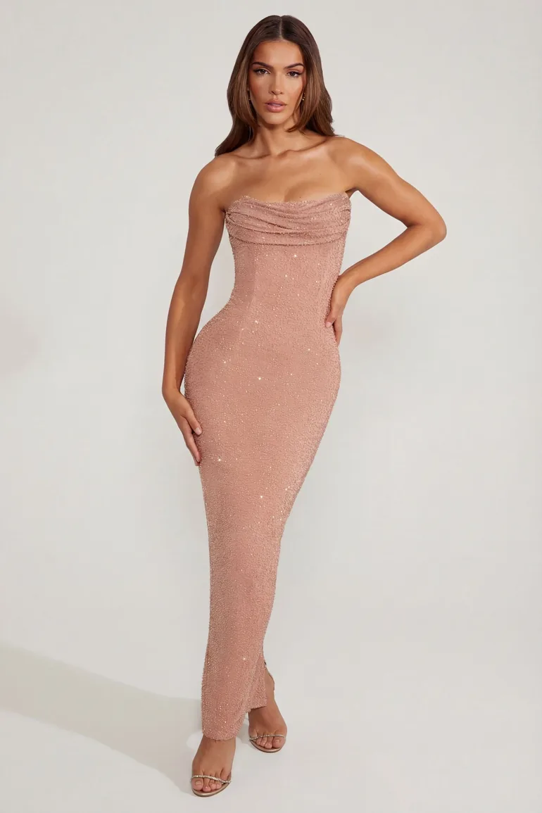 embellished bandeau maxi dress US 2 / plum