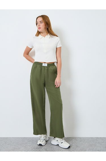 Women Olive Green Wide Leg Trousers