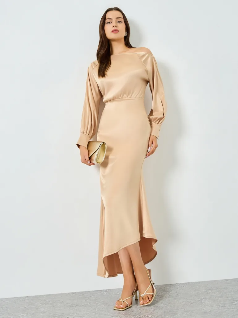 one shoulder balloon sleeve midi dress One shoulder Balloon Dress Large