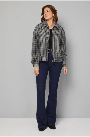 Check Zip Through Bomber Jacket