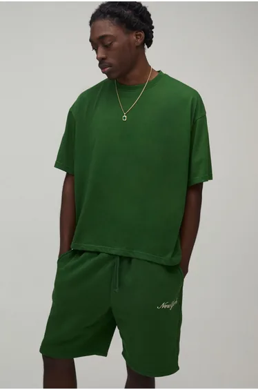 Oversized Boxy New York Printed T-Shirt And Short Set - forest