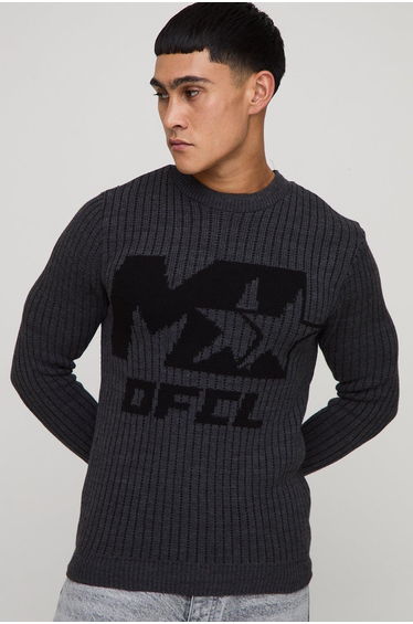 M Star Muscle Fit Ribbed Knitted Jumper - grey