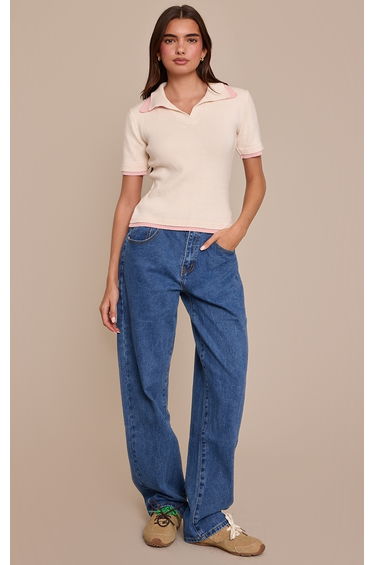 Cream Double Layer Knitted Polo Top