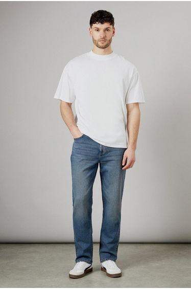 Vintage Wash Stretch Straight Fit Jeans