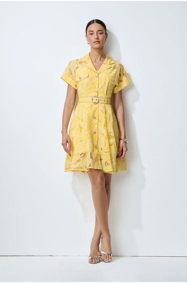 Endless Summer Yellow Sheer Floral Lace Mini Dress