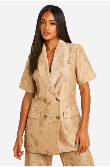 Tie Dye Textured Relaxed Fit Blazer - stone