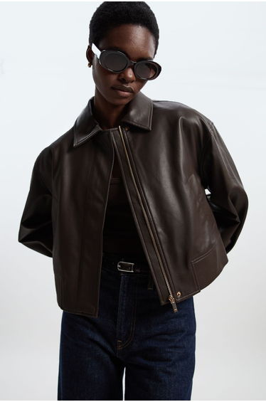 Faux Leather Tailored Bomber Jacket
