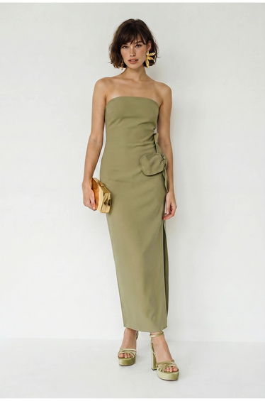 LUCCI Strapless Floral Maxi Dress with Bow Detail