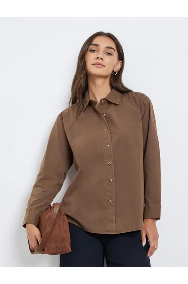 Brown Long Sleeve Acid Wash Shirt