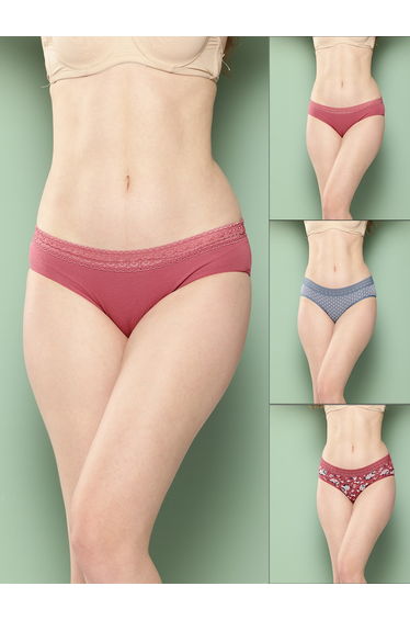 Pack of 3 - Printed Lace Waistband Bikini