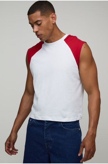 Regular Shrunken Raglan Tank - dusty red