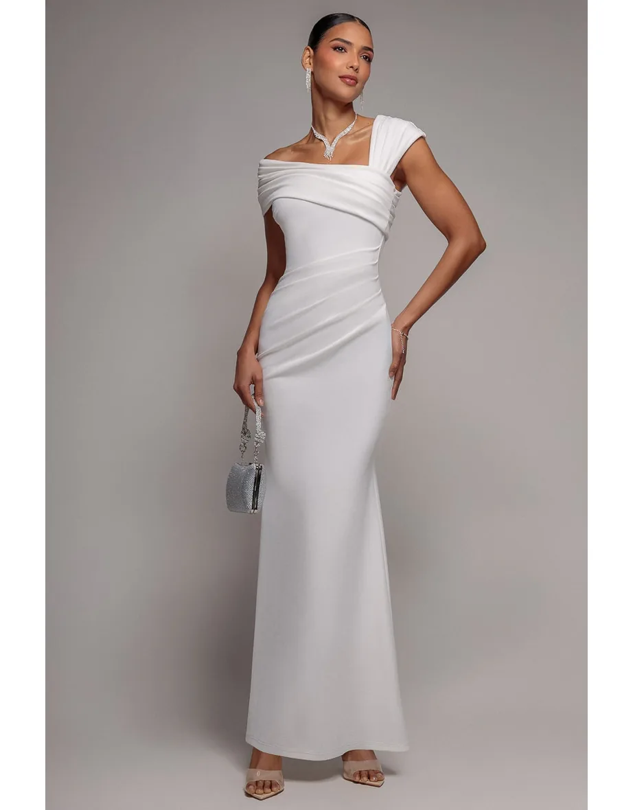 One Shoulder Asymmetric Scuba Crepe Maxi Dress - White by Goddiva Goddiva  White : Premium Dresses : VogaCloset Bahrain