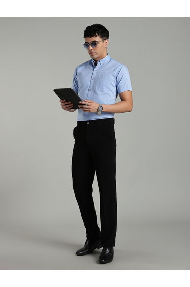 Men Blue Short Sleeve Oxford Shirt