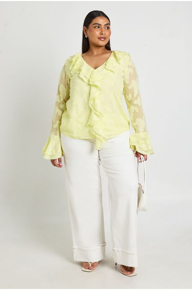 Plus Ruffle Burnout Blouse - lemon