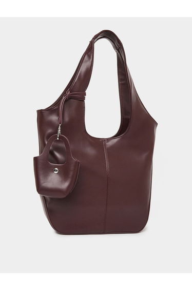 Brown Hobo Shoulder Bag with Charm