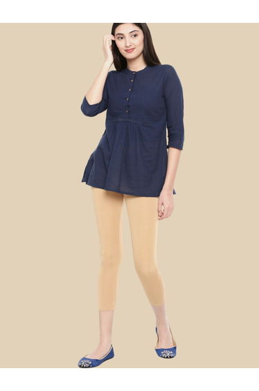 Beige Knitted Viscose Blend 3/4 Length Leggings