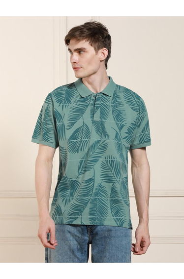 Striped Floral Printed Polo T-Shirt