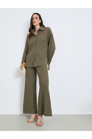Women Textured Longline Shirt and Trousers Co-Ords