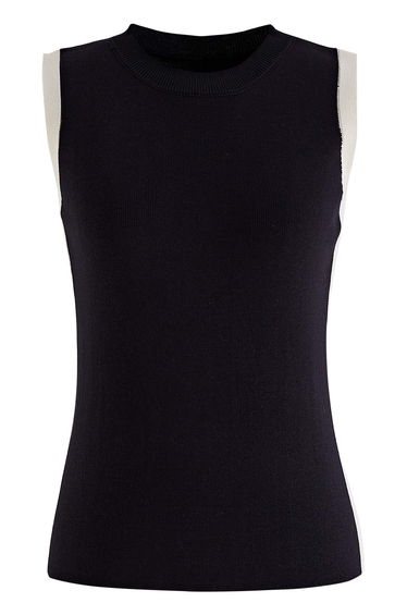 Contrast Details Knit Tank Top in Black