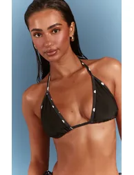 Black Polka Dot Tie Triangle Bikini Top - 1