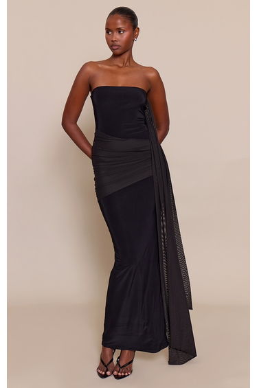 Black Slinky Wrap Scarf Maxi Dress
