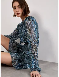 Feather Print Chiffon Mini Dress - 4
