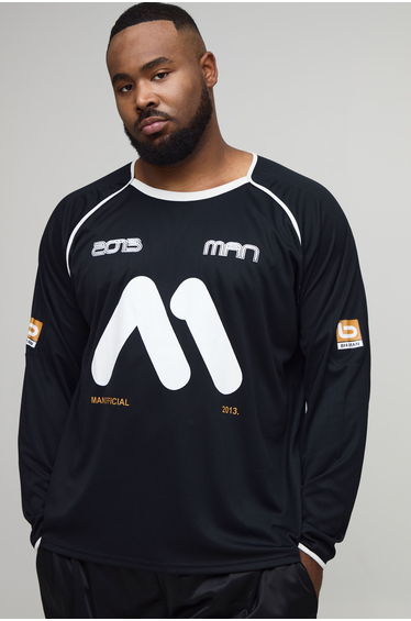 Plus Oversized Moto Print Raglan Sports Top - black