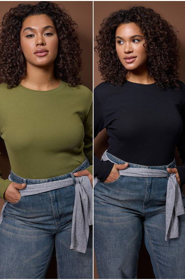 Black-khaki 2-pack crop camisole knitted plus size blouse