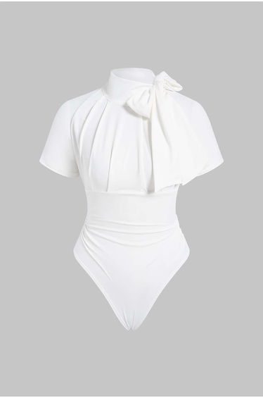 Solid Tie Front Short Sleeve Bodysuit