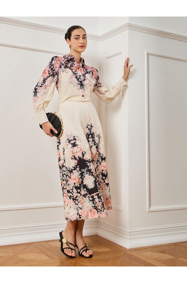 Women Off-White Floral Print Midi Skirt
