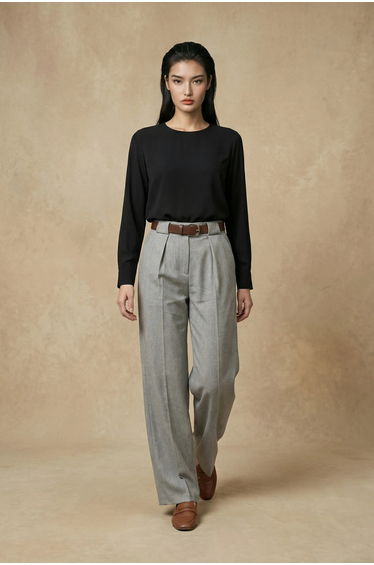 MY FASHION High Waist Pleated Wide Leg Trousers