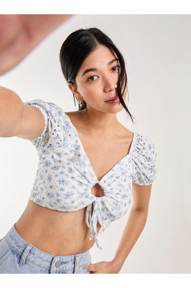 Floral Broderie Puff Sleeve Top