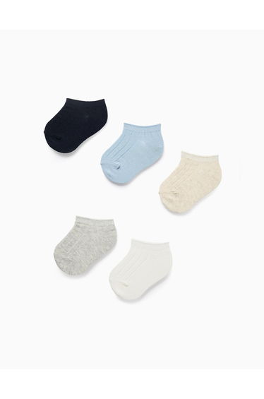 Pack 5 Pairs Of Ribbed Ankle Socks For Babies, Multicolour