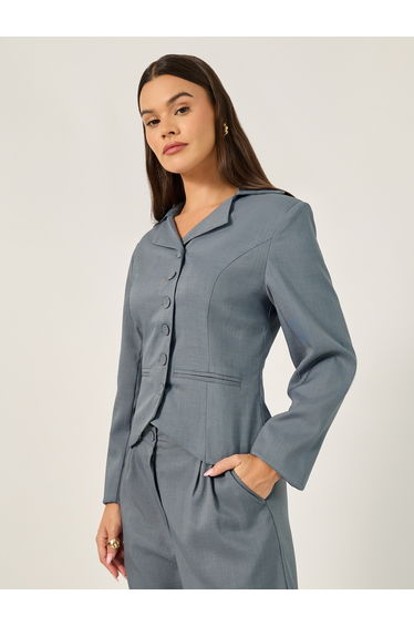 Regular Fit Notch Label Neck Short Blazer