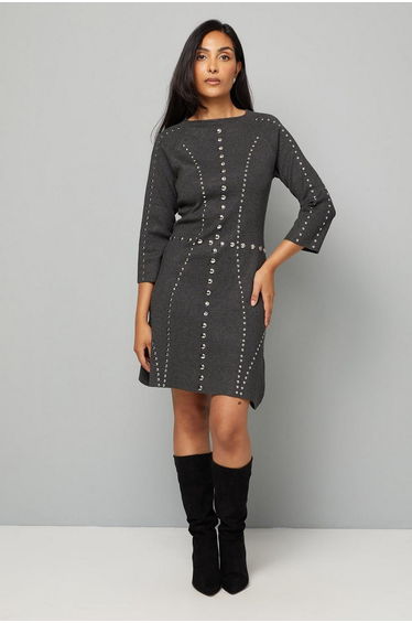 Petite Stud Knit Jumper Dress