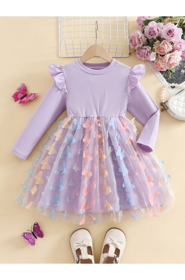 Ruffled Detail Mesh Hem Dress