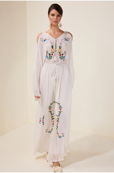 Embroidered Floral Tie-Up Midi Dress
