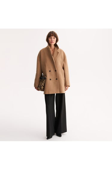 Wool Blend Short Coat with Button Fastening