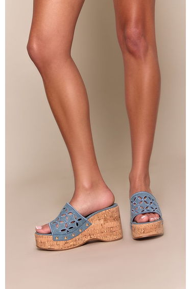 Blue Laser Cut Studded Cork Wedges